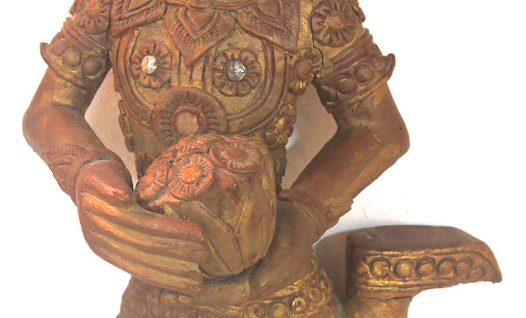19th Century 19th c. Teak Carved Large Pair of Gilt Siamese Figures with Provenance For Sale