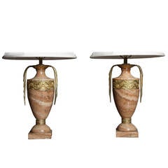 Sublime Pair of Onyx Urn Table Lamps with Gilt Bronze Decorative Motif Trim 2