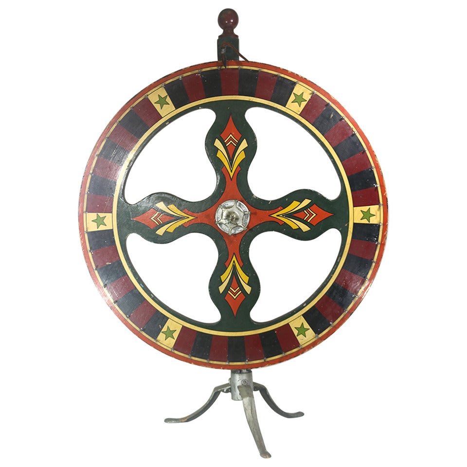 Huge Americana Floor Model Wheel of Fortune, "The Green Star, " on Great Stand For Sale