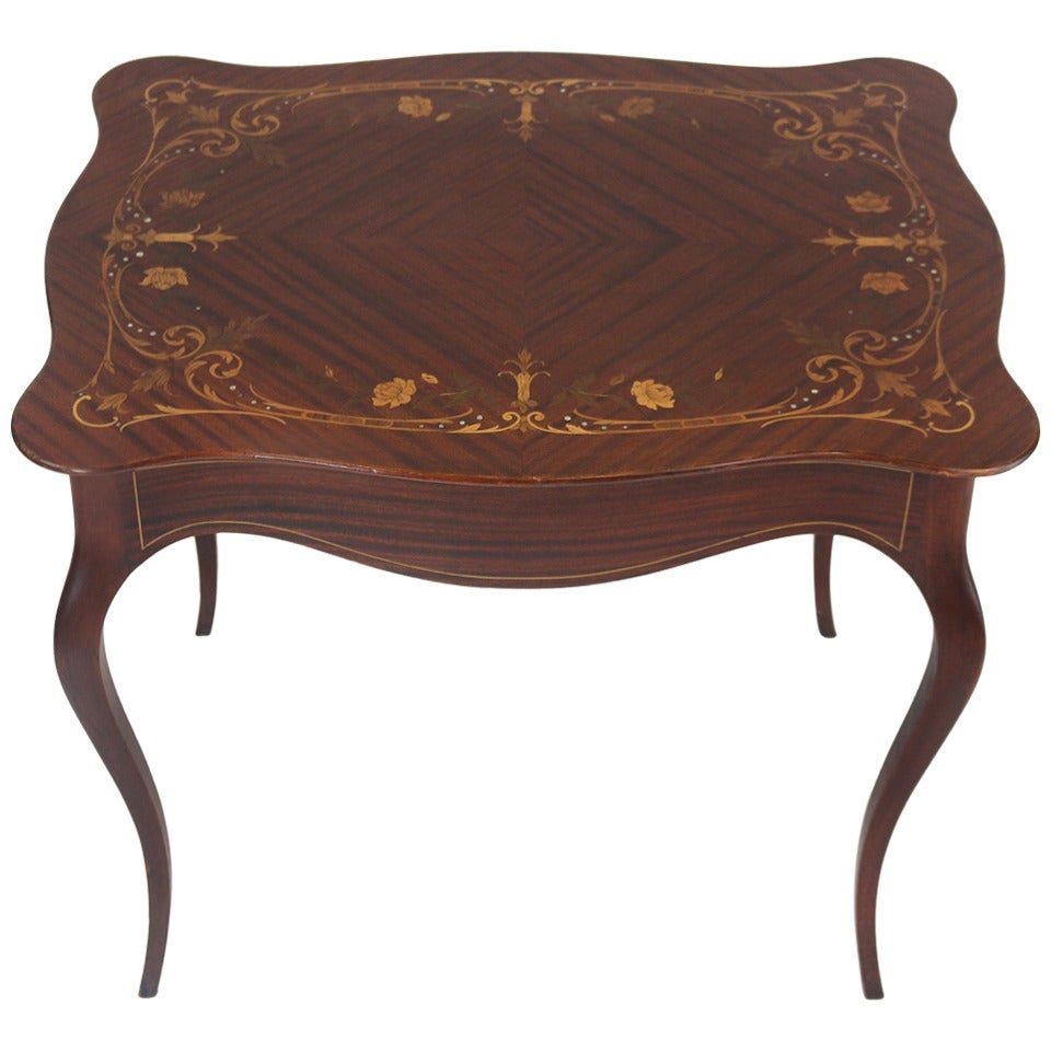 Majorelle French Art Nouveau Side Table or Desk- Floral Marquetry Inlay For Sale