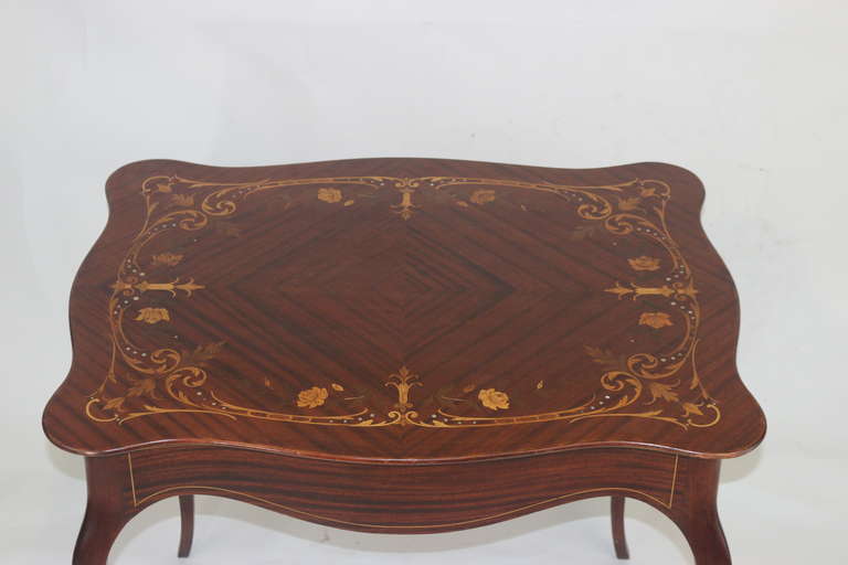 Majorelle French Art Nouveau Side Table or Desk- Floral Marquetry Inlay For Sale 2