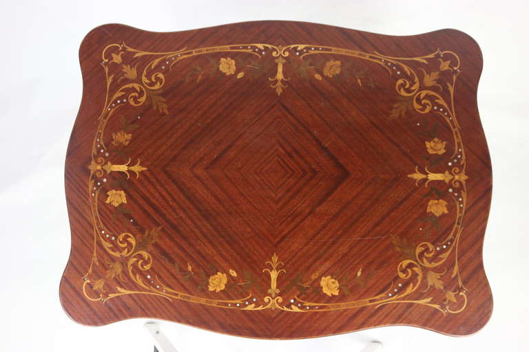 Wood Majorelle French Art Nouveau Side Table or Desk- Floral Marquetry Inlay For Sale