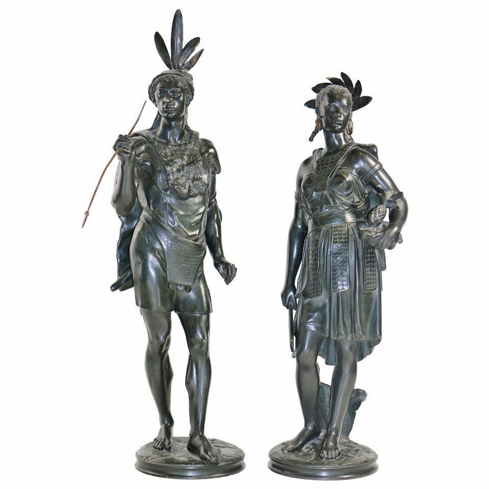 Pair of Native American Indian Sculptures signed-Jean Jules Salmson circa 1860 For Sale