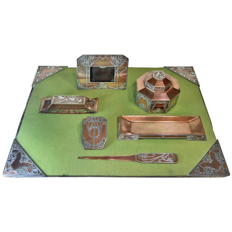 Art Nouveau 7 Piece Desk Set By Heintz Sterling Copper Bronze With Art Nouveau 7 Piece Desk Set By Heintz Sterling Copper Bronze With Provenance