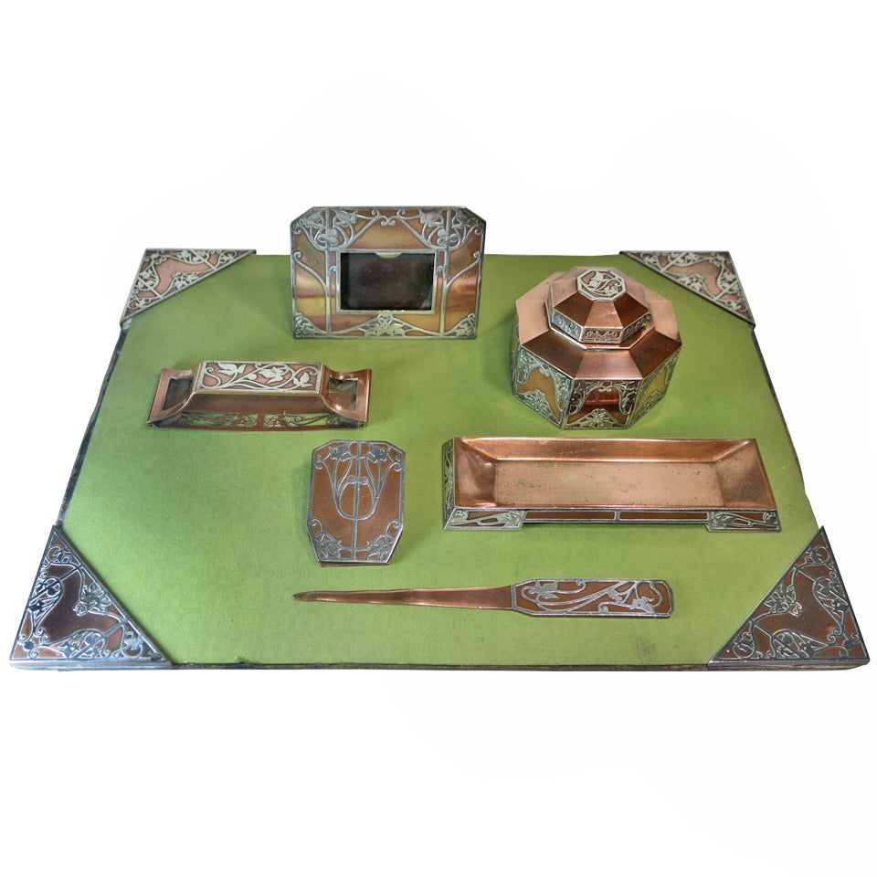 Art Nouveau 7 Piece Desk Set by Heintz-Sterling, Copper, Bronze with Provenance For Sale