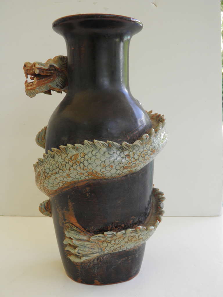 Archaistic Large Dynamic Thai Dragon Vase  Mid Century with Provenance For Sale