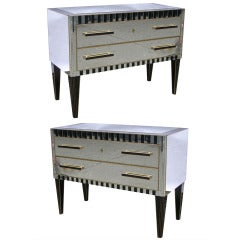 1970s Italian Pair of Very Elegant Bronze Edged Mirrored Chests