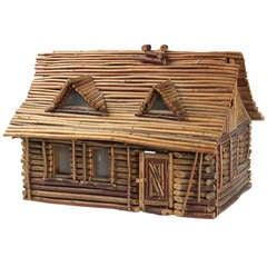 Folk Art Twig " Log Cabin" Home