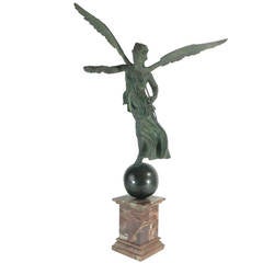 Antique Archaistic Monumental Bronze Winged Victory with Provenance  19th century