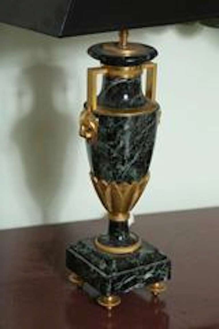 Refined Neoclassic Urn Verde Marble Lamps Gilt Bronze -- Provenance 1