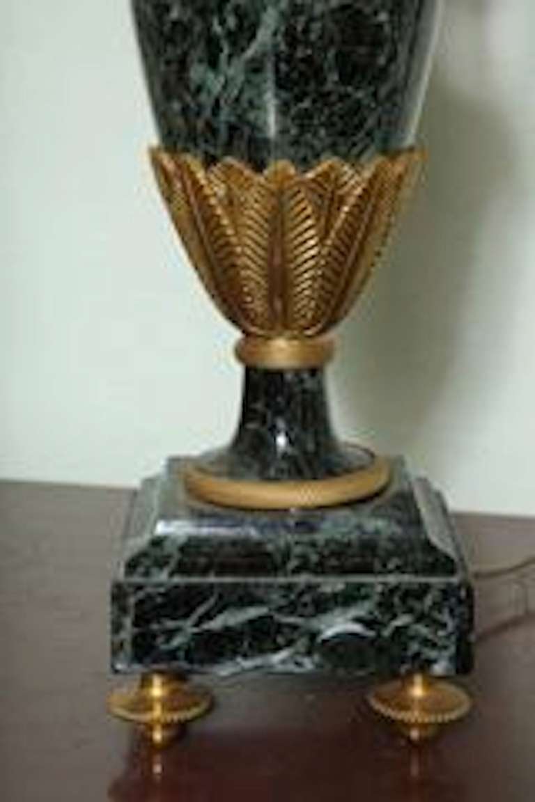 Refined Neoclassic Urn Verde Marble Lamps Gilt Bronze -- Provenance 3