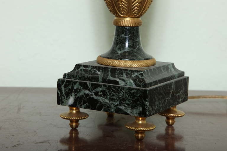 Refined Neoclassic Urn Verde Marble Lamps Gilt Bronze -- Provenance 2