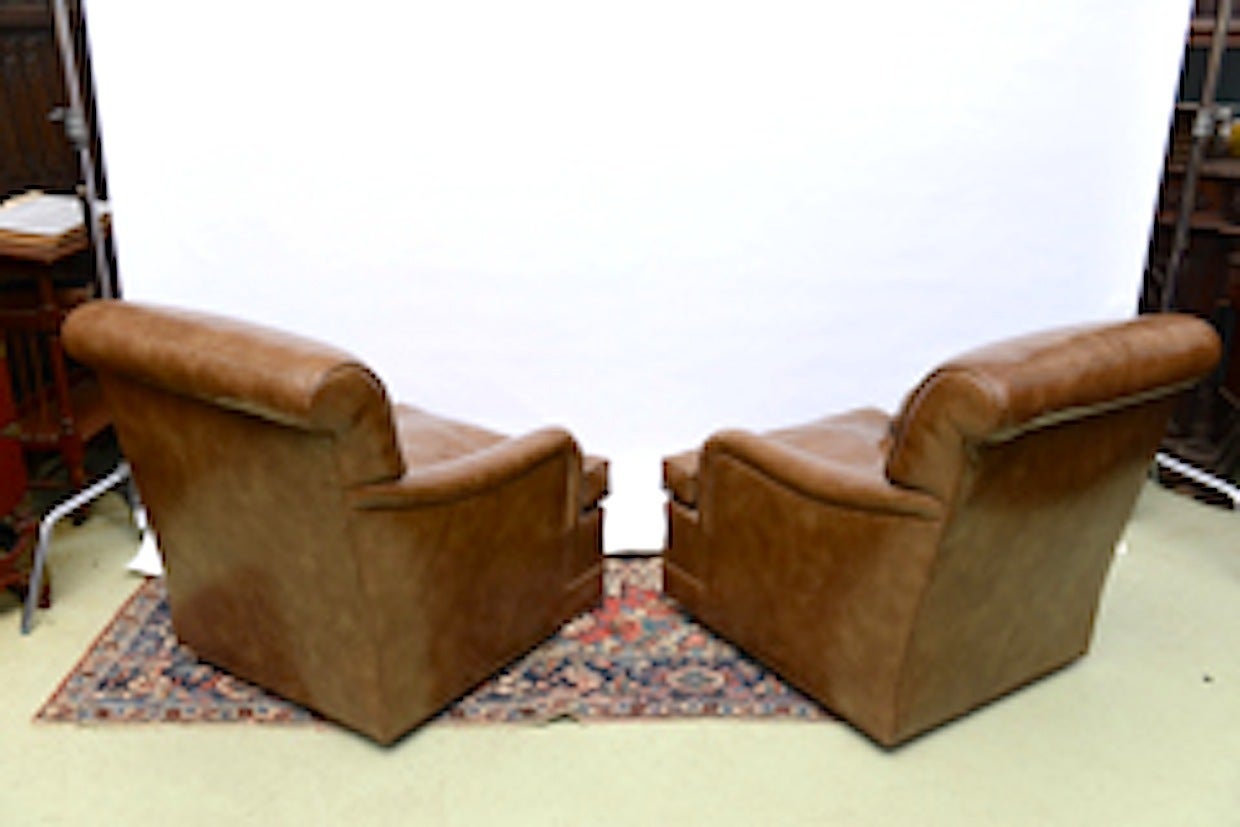 20th Century Edward Wormley for Dunbar Pair Luxe Glazed  Leather Hollywood Club Lounge Chairs For Sale