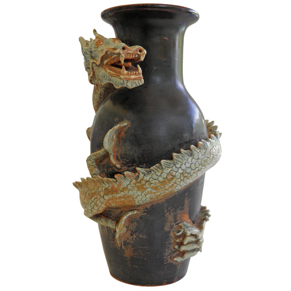 Large Dynamic Thai Dragon Vase  Mid Century with Provenance For Sale
