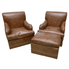 Edward Wormley for Dunbar Pair Luxe Glazed  Leather Hollywood Club Lounge Chairs