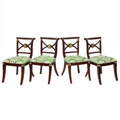 Elegant Regency Klismos Dining Chairs, Highly Carved Gilt Details, 19th Century