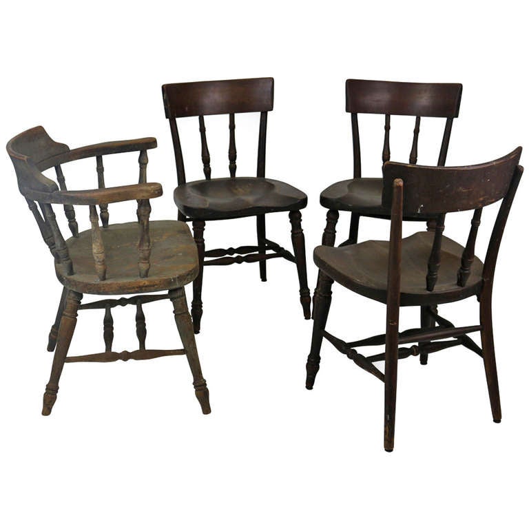 Set of Five Original Early Thonet Windsor Captain's Chairs with Labels ...