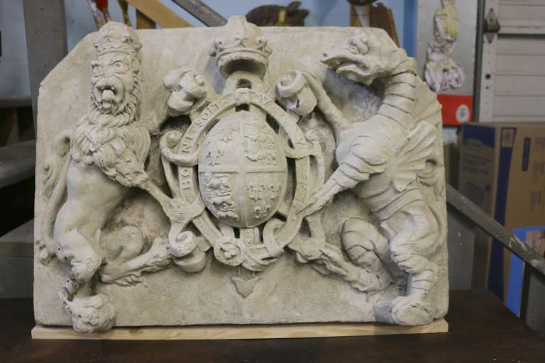 Henry VIII Coat of Arms Cast Stone Armorial Architectural Element Medieval Style