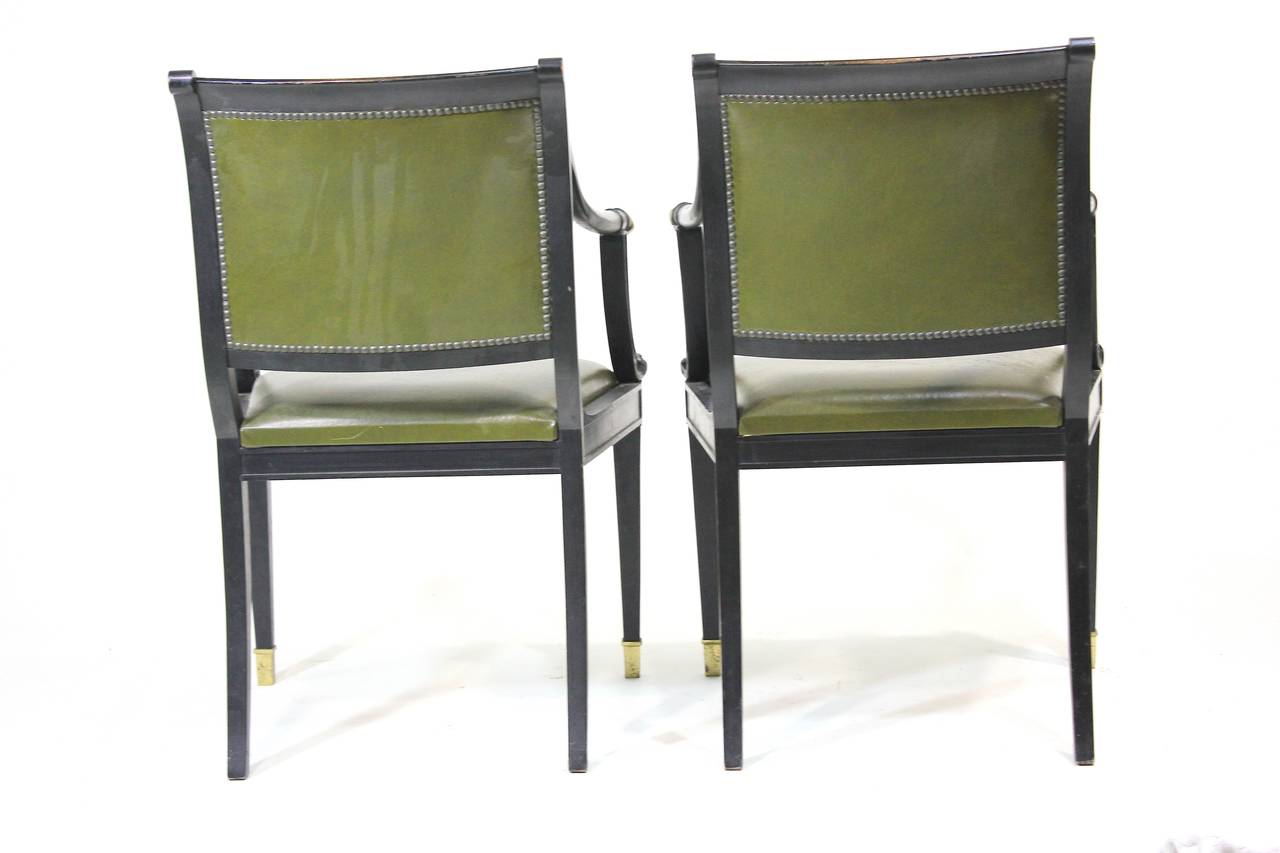 Ebonized High Regency 'Dog' Armchairs Superb with Brass Dog Head Finials, circa 1930 For Sale