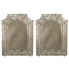 Italian Venetian Murano Etched Floral Design Wall Mirrors