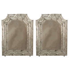 2 Modern Venetian Murano Mirrors Framed In Etched Glass 8