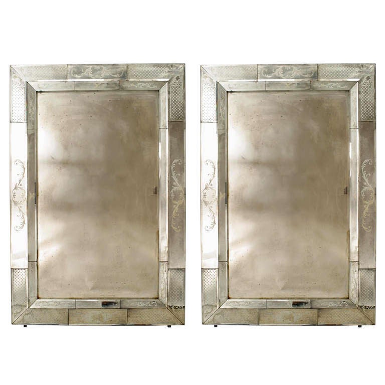 Two Modern Seguso Etched Glass Wall Mirrors For Sale at 1stdibs