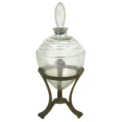 Hollywood Regency Art Deco Large Apothecary Glass Display Globe in Aluminum Base