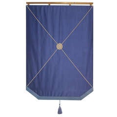 Chic Pair of Stationary Window Shades-Silk Taffeta, Leather, Cording Design Trim 6