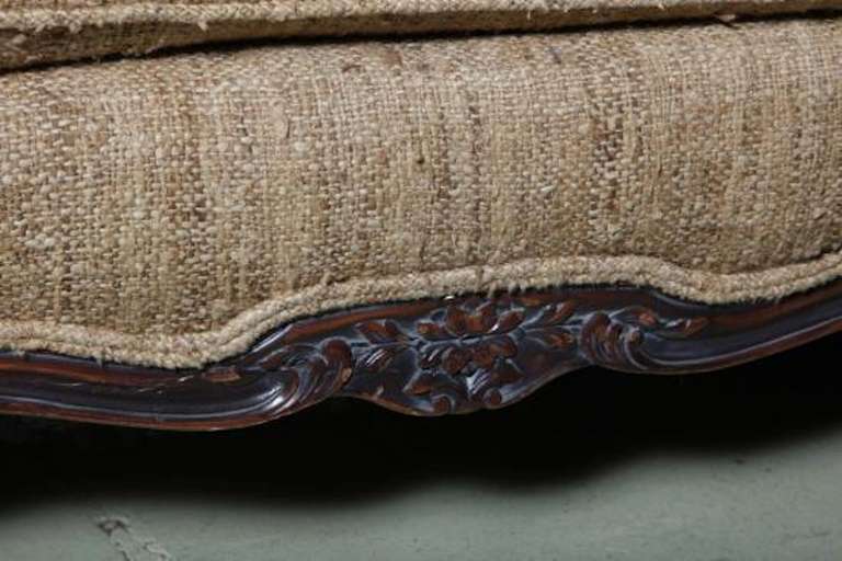 Silk Chic Large Luxurious French Carved Walnut Sofa with Provenance For Sale