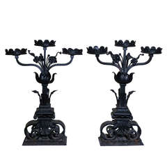 Historic Chateau Masterful Pair Large Iron Candelabra--19th Century -Provenance