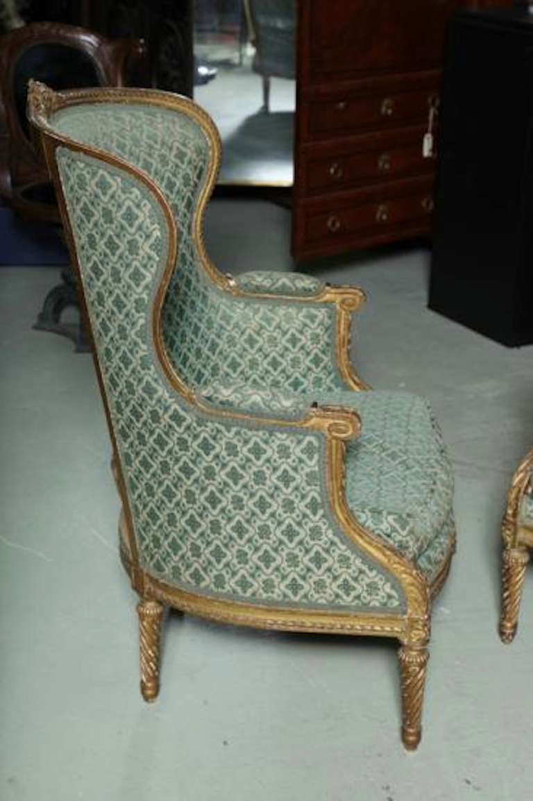 19th Century Vanderbilt Marble House Pair of Louis XVI, French Giltwood Bergère Armchairs For Sale