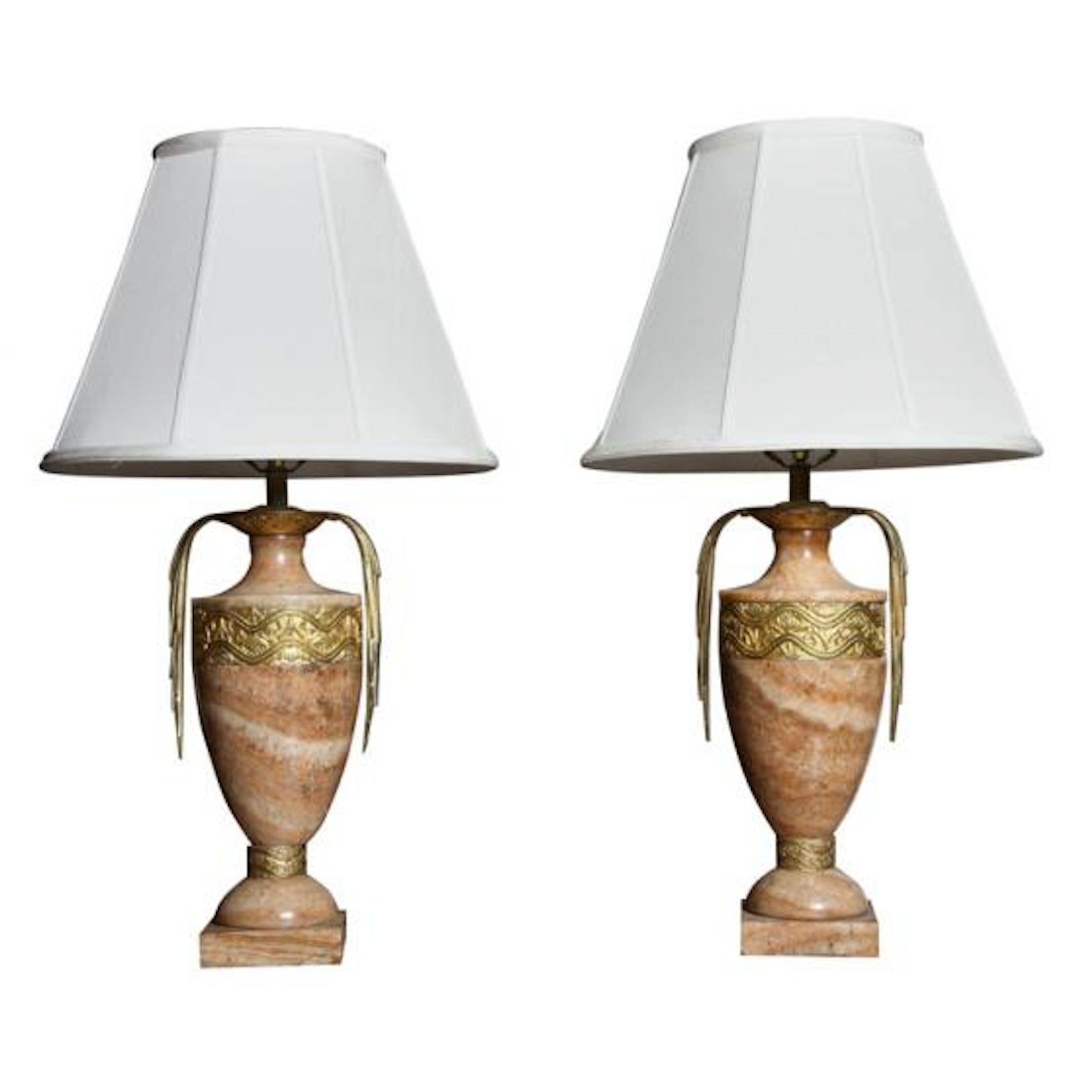 Tycoon's Art Deco Onyx Urn Table Lamps with Gilt Bronze Decorative Motif Trim For Sale