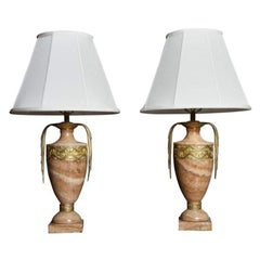 Tycoon's Art Deco Onyx Urn Table Lamps with Gilt Bronze Decorative Motif Trim