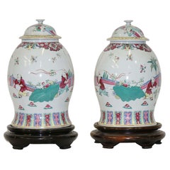 Pair of Large Impressive Chinese Baluster Jars with Covers, circa 1880