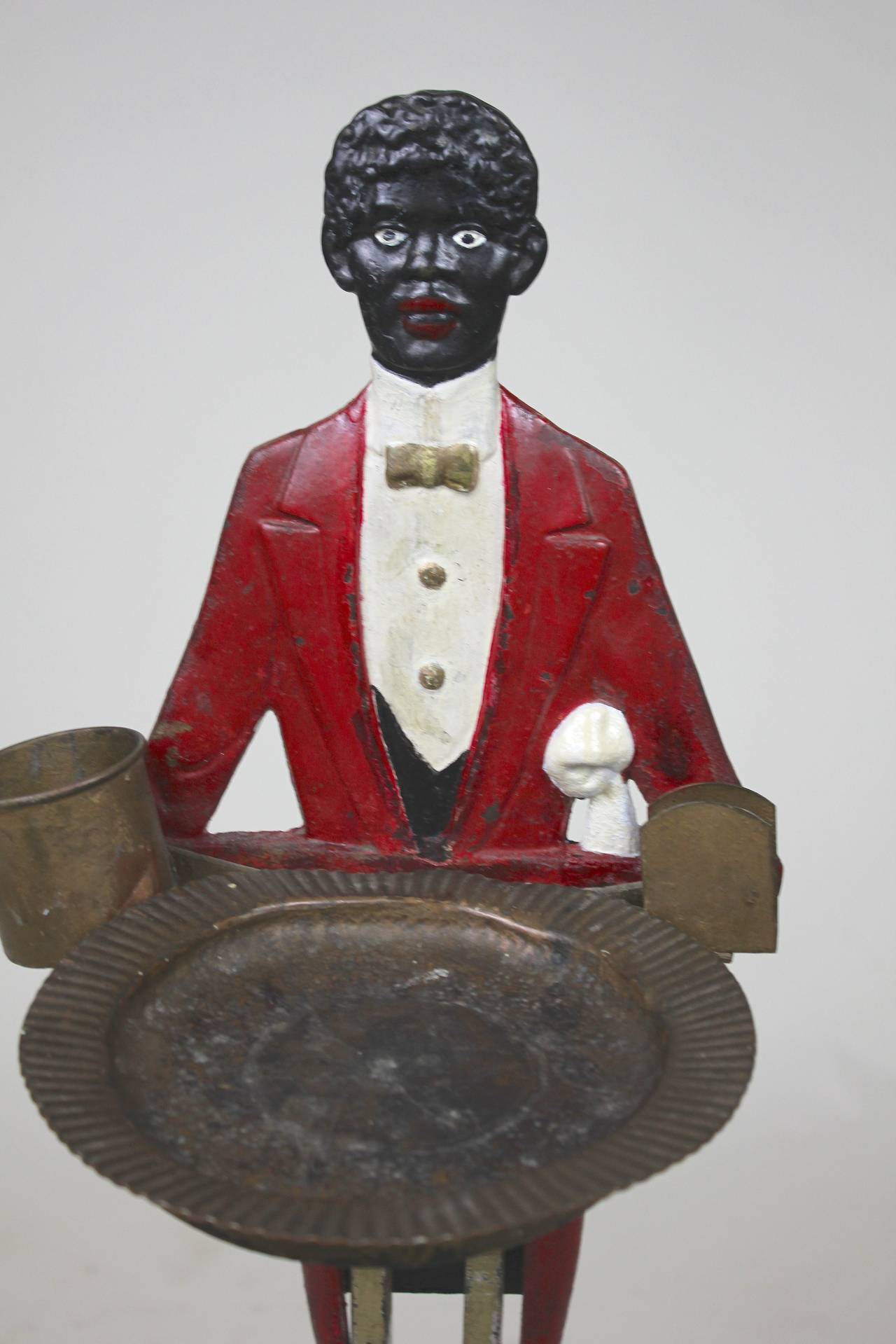 Rame Piantana per fumatori Folk Art Black Americana Butler, circa 1900 in vendita