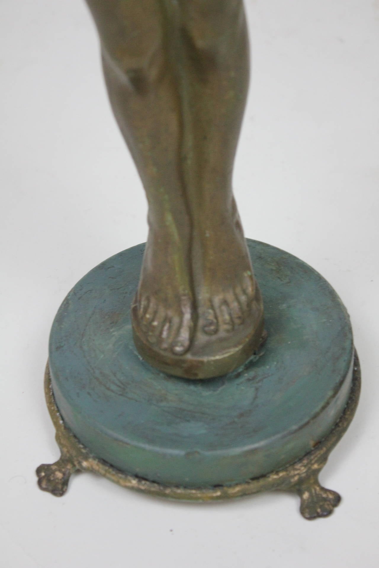 Polychromed Art Deco Lady Statue in the Manner of Max Le Verrier by Everlite N.Y., 1930 For Sale