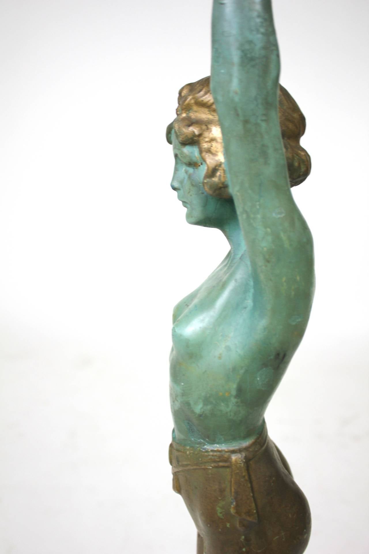Mid-20th Century Art Deco Lady Statue in the Manner of Max Le Verrier by Everlite N.Y., 1930 For Sale