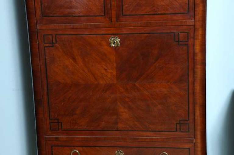 Gilt Converted Dresser Cabinet 3-Way Mirror Inside Louis XVI Secretary, Reduced For Sale