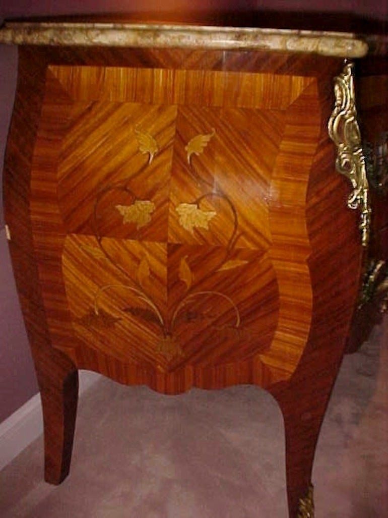 19th Century French Ormolu, Kingwood, Rosewood, Floral Marquetry Commode For Sale 4