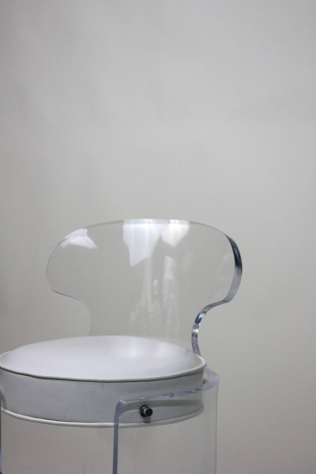 1970 Lucite Vanity Chair , Glam in White Leather Charles Hollis Jones