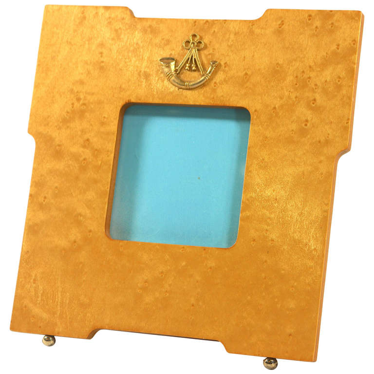 1960s Swedish Birdseye Maple Picture Frame Brass Ornamentation and