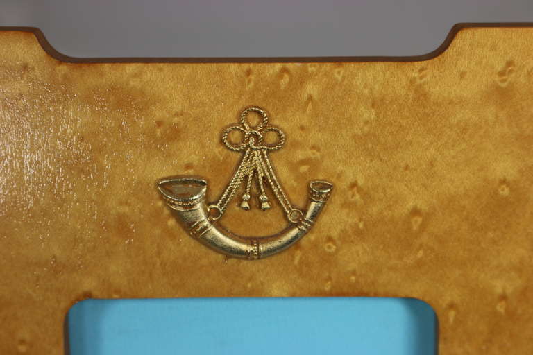 1960s Swedish Birdseye Maple Picture Frame Brass Ornamentation and Provenance In Good Condition In West Palm Beach, FL