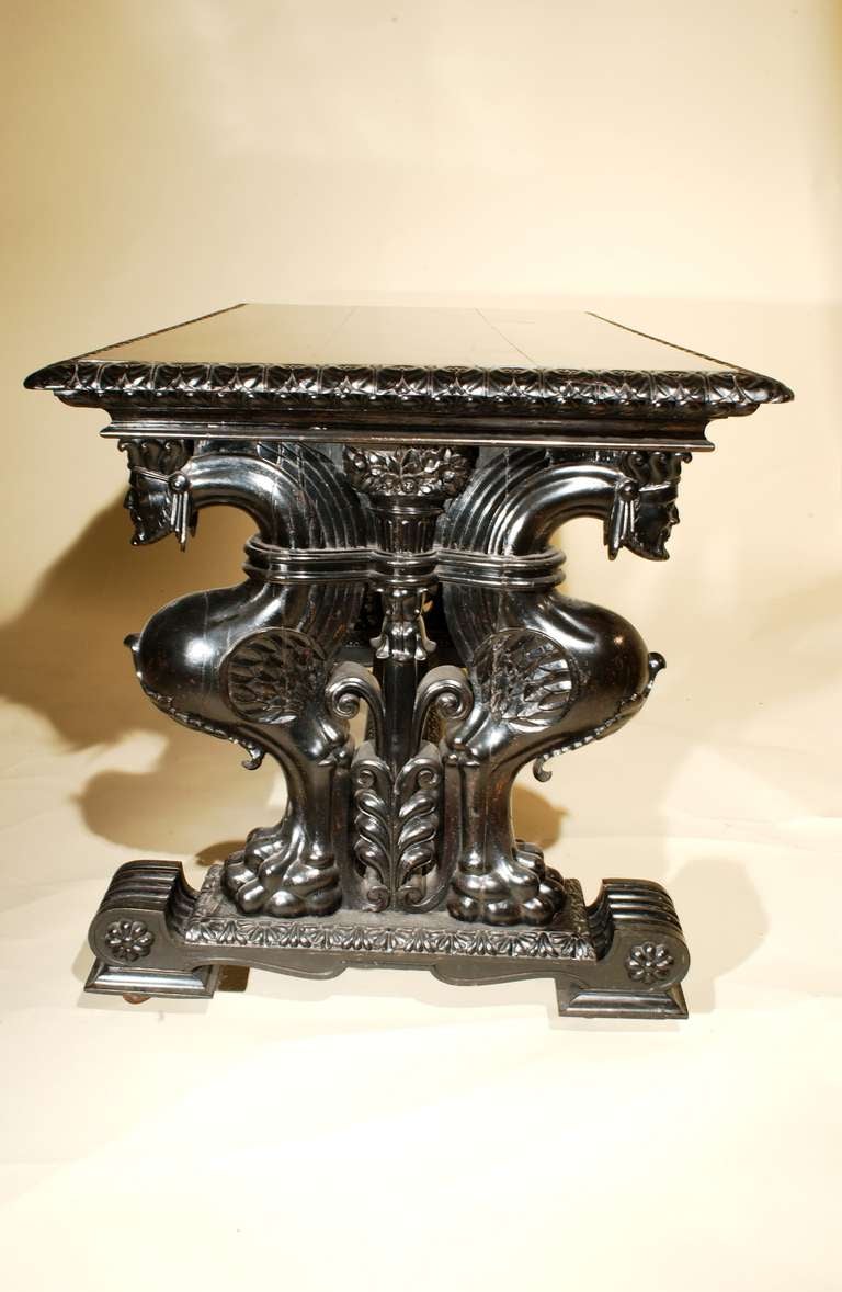 Important Grand Estate English Ebony Console Table Desk. 19th century For Sale 3