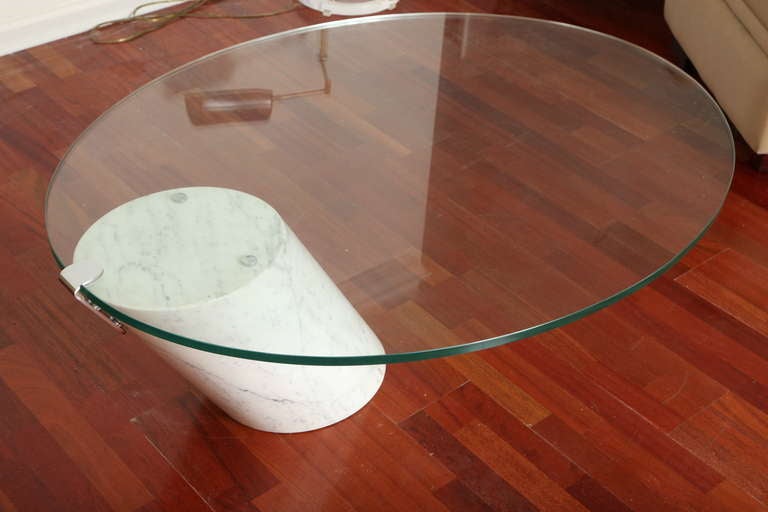 Stainless Steel Chic Modernist Pace Marble Glass Cocktail Table For Sale