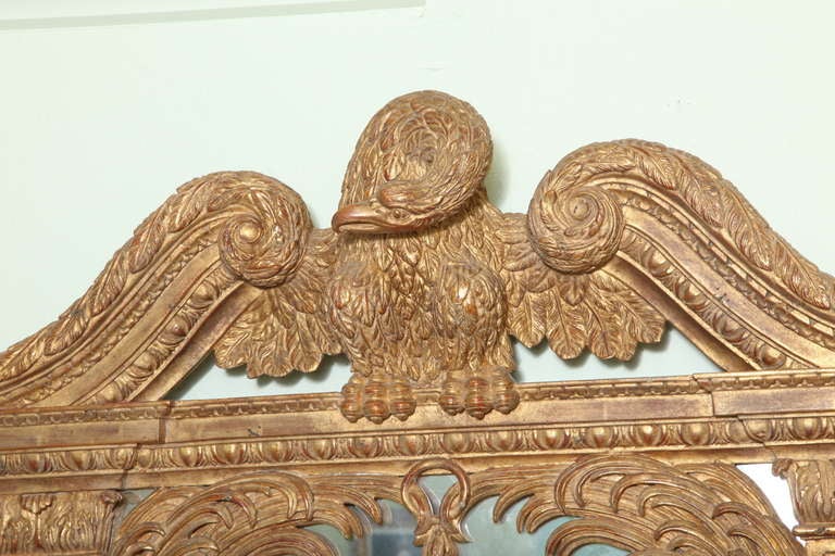 Impressive Large Pair of Wood Gilt Mirrors with Eagle Crest For Sale 2