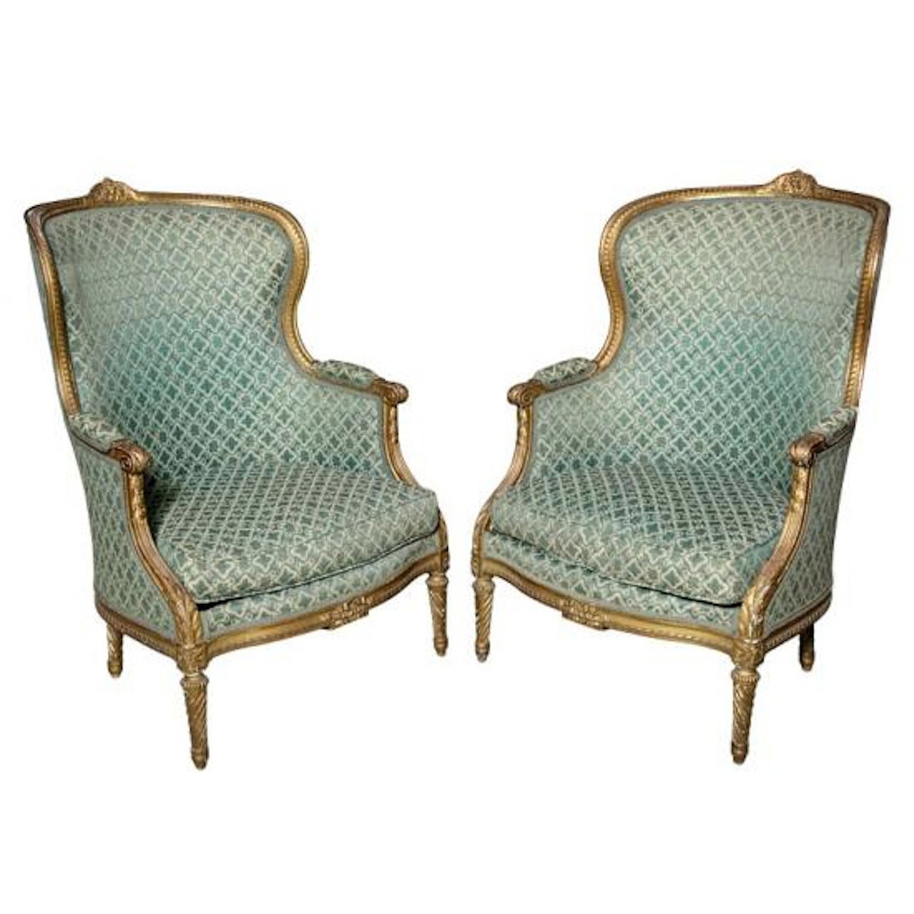 Vanderbilt Marble House Pair of Louis XVI, French Giltwood Bergère Armchairs For Sale