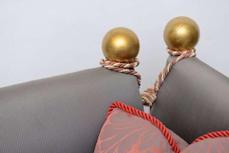 Braid Chic Designer Custom Knole Style Bergamo Silk Sofas, Pair from Chateau d'Eschauz For Sale