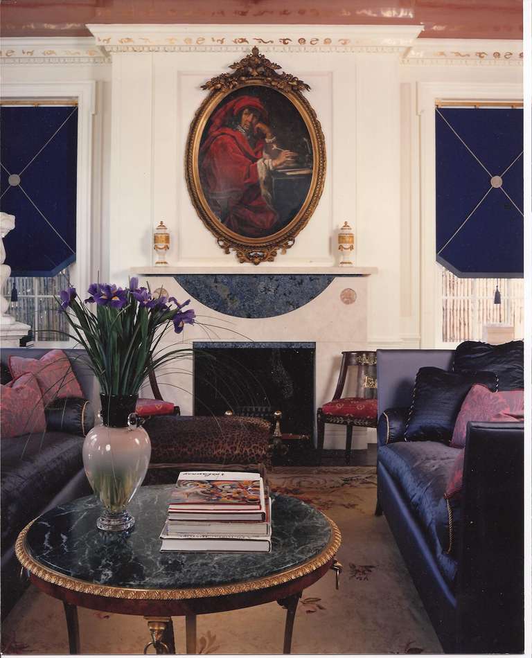 The chic updated International Style, by Former noted interior designer Mars Jaffe, of a Classic Knole sofa, in the pair of the' St.Laurent ' custom sofas. the original was designed by Mars in the 1970's for the Countess D'Eschauz. the sofas are
