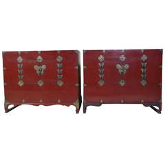 18th Century Pair of Stackable Red Lacquer Korean Chests on Stands