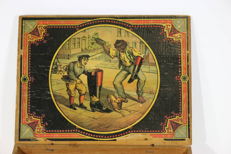 Folk Art 1800s Americana Advertising Masons Wood Blacking Box For Sale